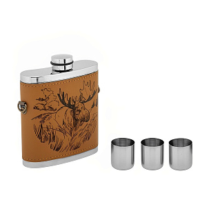 Фляжка Лось (фляжка 240мл + 3 стопки+ремешок) (PBP-8)